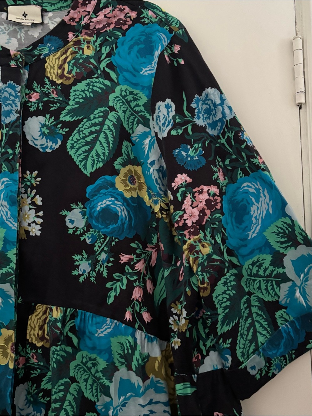 Tuckernuck Sz XXXL Black Verdant Dark Floral Royal Boxy Shirt Dress Button Up - Picture 4 of 10